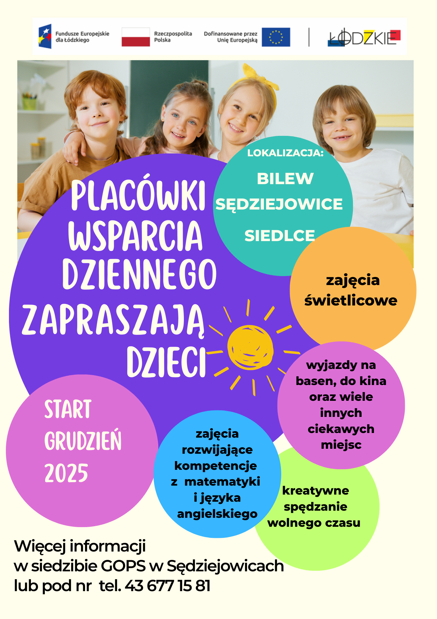 Żółty Fioletowy i Pomarańczowy Radosny Kolonie Letnie Ulotka